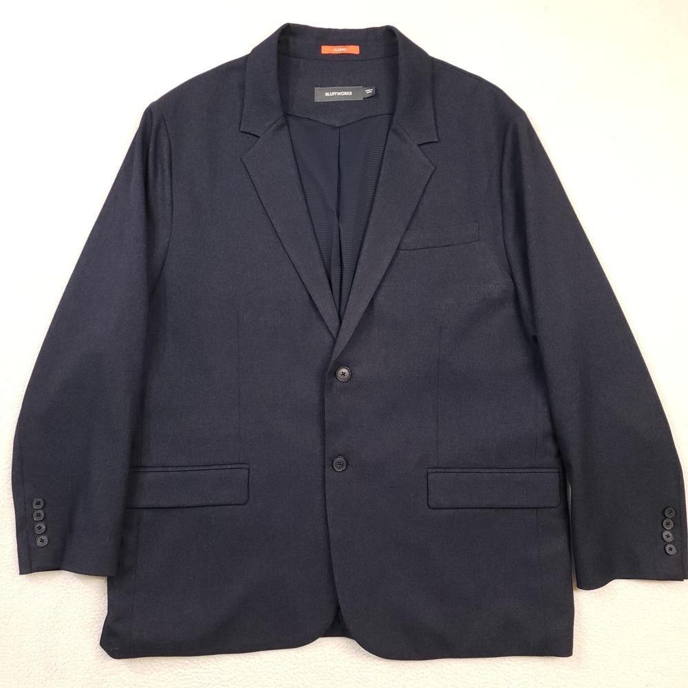 Bluffworks Gramercy Blazer Mens 48R Navy Blue Classic Fit Travel Jacket BW01001